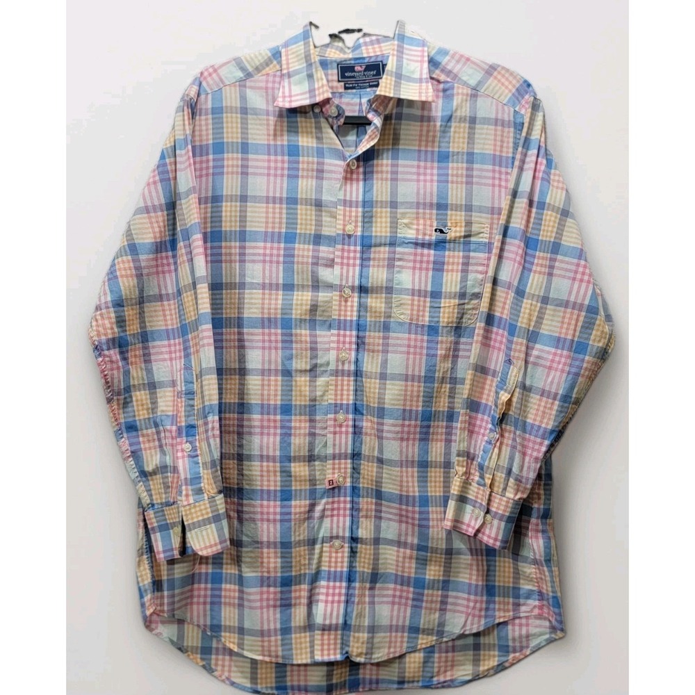 Vineyard Vines Button Down Mens Medium Pastel Plaid Slim Fit Tucker Shirt Cotton
